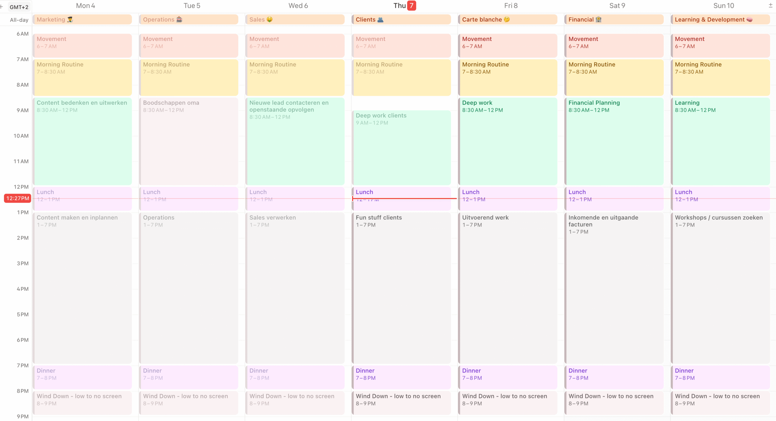 Screenshot van een ideale week